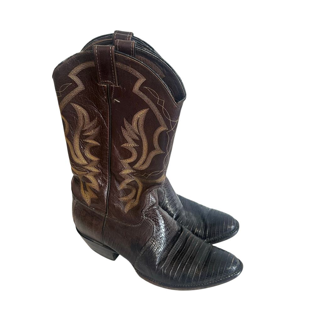 Vintage JUSTIN Lizard Skin Brown Western Boots Sz 10.5D Cowboy - Small Flaws